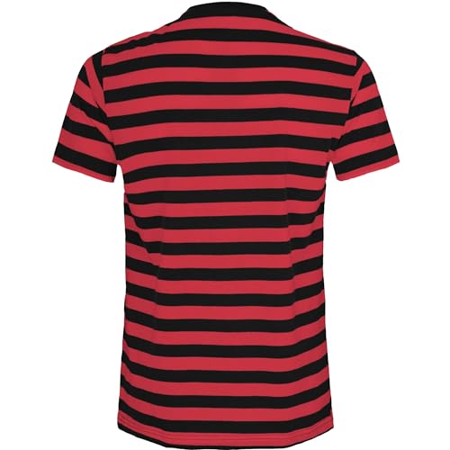 Compatible con Mantis – Camiseta retro de rayas para hombre, diseño marino, manga corta, cuello redondo, certificado Oeko-Tex 100, algodón en conversión, vegano, rojo, XL