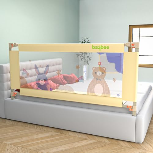 Image of BAYBEE Bed Rail Safety Guard for Kids | Bed Railing for Baby Safety Fence with 28 Level Height Adjustable & Portable Bed Side Protector from Baby Falling Guard (6Ft, 1 Side, Beige)