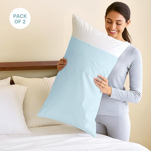 Image of Blue Dahlia 100% Cotton, Standard Size Pillow Covers (18 inch x 28 inch), Set of 2 Pillow Covers, Silky Smooth Feel, 1000TC Solid Pillow Covers, Colour: Blue