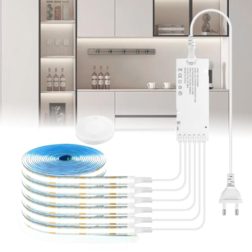 LRGBST 12V COB LED strisce, 6 rulli 1M Bianco LED strisce with Touch and Hand Sweep Switch per armadio, cucine, vetrine, scaffali, scaffali, pannelli acustici illuminazione