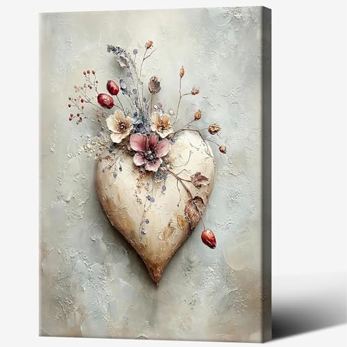 Romantic Valentine'S Day Canvas Wall Art Spring Love Heart Flower