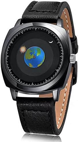 MINILUJIA 50M Waterproof Men World Map Watches Creative Starry Universe Earth Globe Moon Sun Rotating Eye-catching Personalized Cool Unique Mens Watches