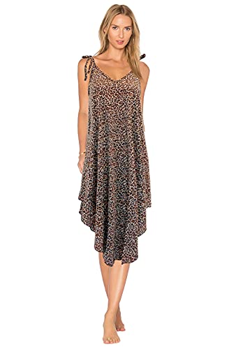 i-Smalls Mujeres leopardo nudo correa Nightie verano 2021 animal print Chemise cuello en V dobladillo triangular Cover
