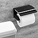 HITSLAM Toilet Paper Holder with Shelf, Stick on Matte Black Toilet Paper Roll Holder, Self Adhesive or Wall-Mount with Screws for Bathroom,Washroom