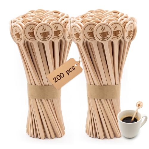 TOGUNFY 200Pcs Coffee Stirrers-5.9" Natural Wooden Stir Sticks, Disposable Biodegradable Cafe Grade Coffee Stir Sticks Wood Beverage Mixer for Coffee Tea Milk Hot Cocoa Cocktail