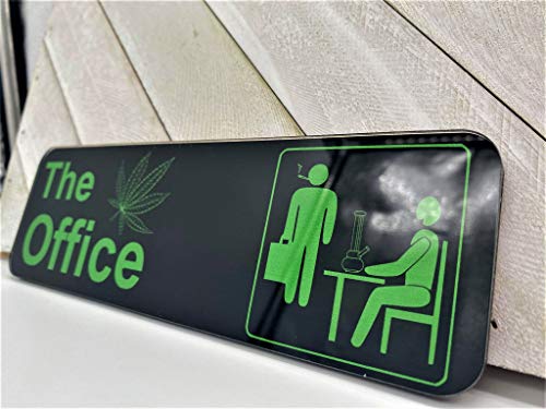 PhoenixAppeal The Office TV Show Marijuana Weed Wall Sign: Weed Pipe - Bong - Michael Scott - Dwight Schrute - Weed Accessories - Stoner Gifts (Black with Green)