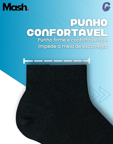 MASH Kit 12 Pares Meias Cano Curto Algodão Adulto Unissex, 4 Branca - 4 Cinza - 4 Preto, 39-44