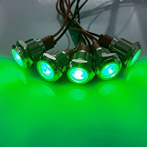 Gebildet 5pcs 12mm LED Metal Indicator Light AC/DC 12-24V Waterproof Signal Lamp Pilot Dash Directional with Wire(Green) - Image 2