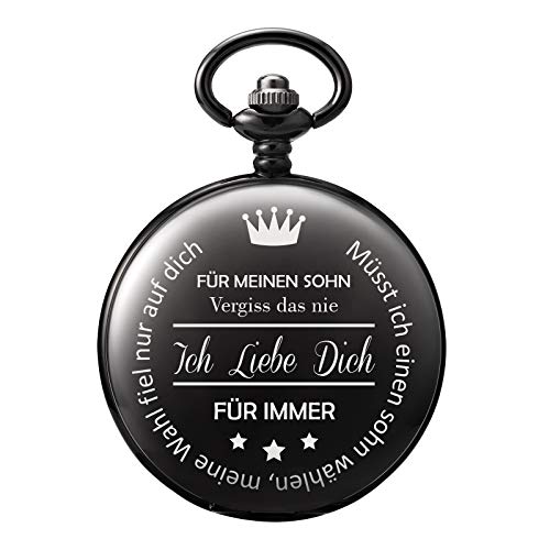TREEWETO Taschenuhr mit Gravur Kette Herren Schwarz Geschenk zum Geburtstag Sohn