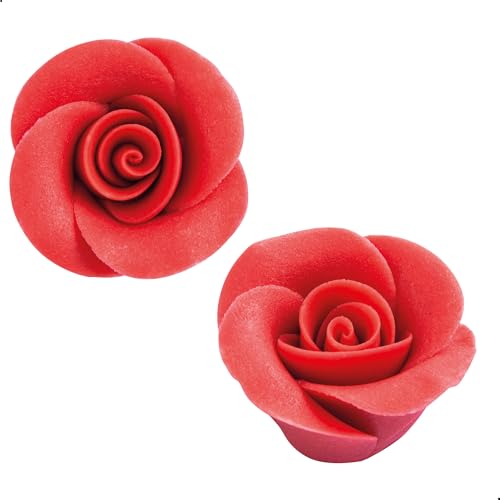 Günthart 36 Stück Marzipan Rosen groß, Größe 37 x 24 mm, rot, rosa, gelb, weiss, orange für Hochzeitstorten