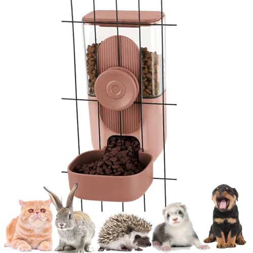 FONTSATTY - Pet Food Water Dispenser, Small Animals Feeder Waterer Set Hanging Automatic Food Water Bowl for Cage, Feeding Water Station for Small Dog Cat Kitten Bunny Guinea Pig Ferret (Pink Feeder) - -11%