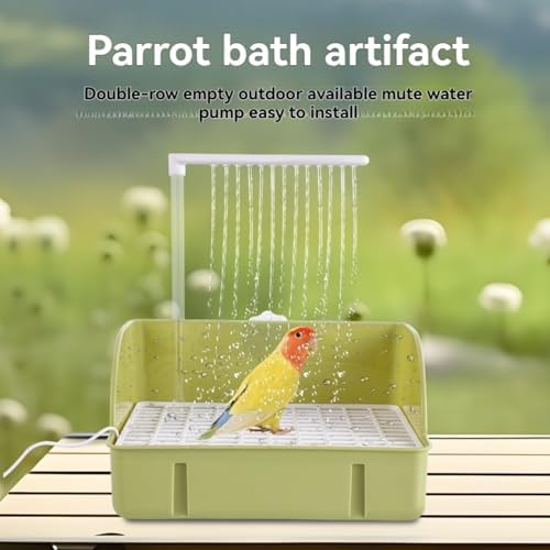 Automatic Bird Bath with Circulating Water Pump, Parrot Shower Basin Large Cage Fountain Tub Portable Bathing Accessory for Budgie Parakeet Small Birds (Green) - 1