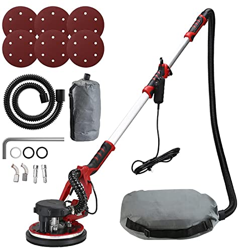 800W Drywall Sander Electric Foldable Wall Sander with Double-Deck LED Lights,800-1800RPM Adjustable Speed, Dust-Free Automatic Vacuum System 6 pcs Sanding Discs