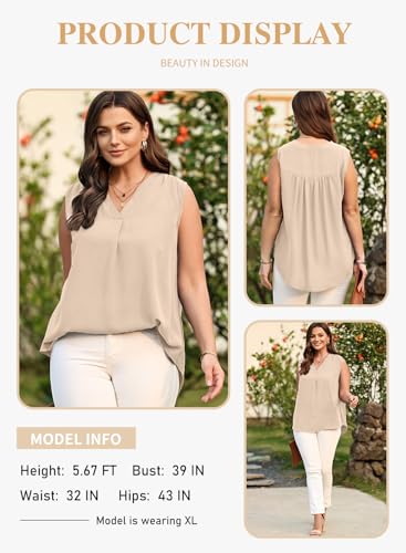 Image of Eytino Womens Plus Size Tank Tops Summer Sleeveless V Neck Casual Loose Chiffon Blouse Office Work Shirts(1X-5X)