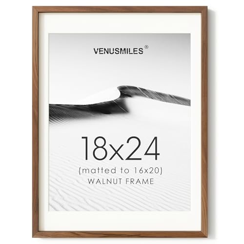 Image of 18x24 Poster Frame, USA-Sourced Natural Walnut Wood Picture Collage Frame with HD Tempered Glass, Modern Simple 18 x 24 Wooden Photo Frame Matted to 16x20, Vertical & Horizontal Wall Hanging Display