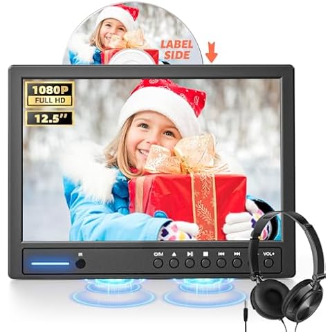 Arafuna 12.6" Portable DVD Player for Car with Headphone, Car DVD Player with Headrest Mount, Suction-Type Disc in, Headrest DVD Player Support 1080P Video Cover