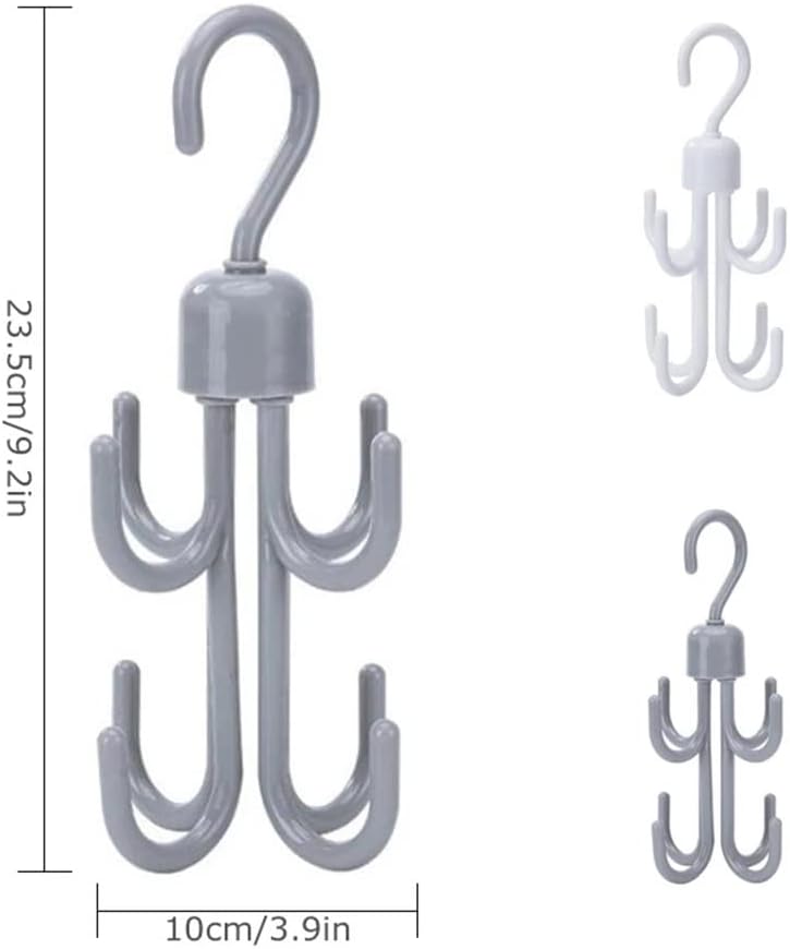 2 Pcs 8-Hooks Rotatable Storage Holder Rack Shoe Rack Hook Tie Belt Clothes Organizer Towel Hanger Bedroom Finishing Rack(Gray)