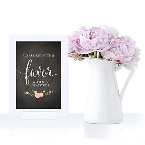 Andaz Press Framed Wedding Party Signs, Chalkboard Floral Roses Print, 4X6-Inch, Please Enjoy This Favor With Our Gratitude, 1-Pack, Includes Frame #TOP2