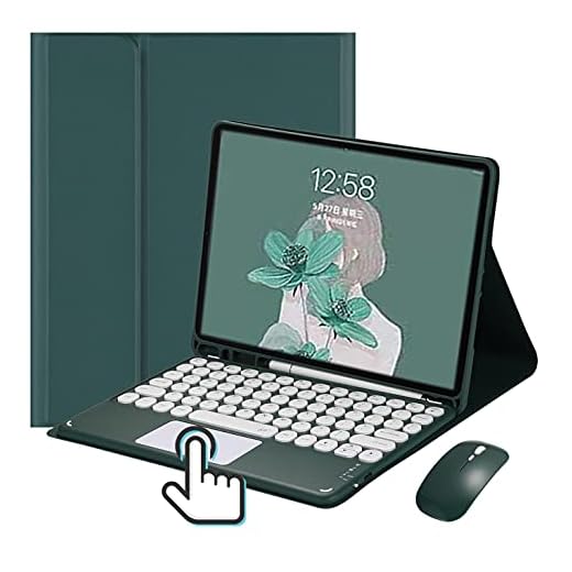 Capa para iPad Air 3ª Geração/iPad Pro 10.5" Capa teclado touchpad Retrô com teclas redondas e mouse Teclado colorido bonito trackpad Teclado sensível ao toque removível iPad 10.5" Capa -Verde