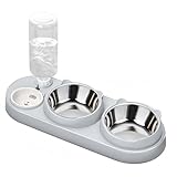 Marchul 3 in 1 Cat Bowl, Cat Food and Water Bowl Set with Water Dispenser and Stainless Steel Bowls, 15° Tilted Pet Raised Three Bowls for Indoor Cats, Small or Medium Sized Dogs