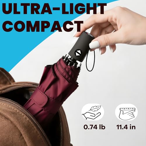 Image of SIEPASA Windproof Travel Compact Umbrella-Automatic Umbrellas for Rain-Compact Folding Umbrella, Travel Umbrella Compact, Small Portable Windproof Umbrellas for Men Women Teenage. (Wine Red)