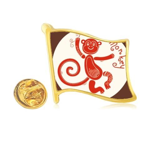 Badge Singe du zodiaque chinois en métal doré rouge pour vêtements et sacs