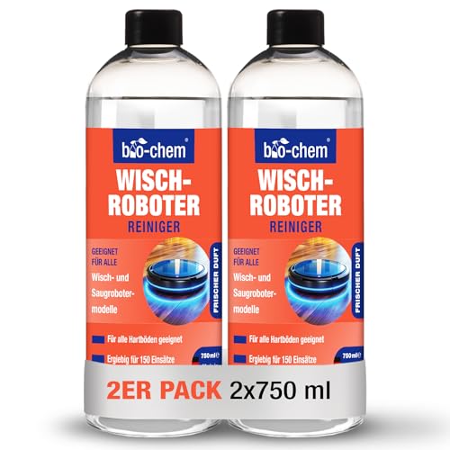 bio-chem Wischroboter Reiniger hochkonzentriert (2x 750 ml) mit Dosierhilfe – streifenfrei & schnelltrocknend, nicht schäumend – für Wisch-/Saugroboter mit Frische Duft