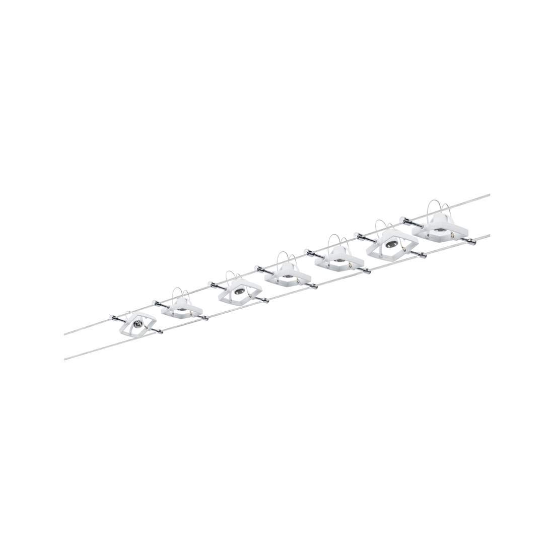 Paulmann Światło A++ do E, 941.50 Wire System Set Tech max. 7x10W GU5, 3 230/12V 80VA 94150 lampa linowa lampa sufitowa oświetlenie sufitowe LED, metal, GU5.3, biała, 1000 x 16 x 10 cm
