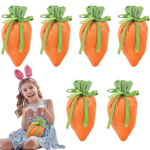 ATSGJLZN Bolsas de Pascua para zanahorias, 6 unidades, bolsas de terciopelo, cestas de Pascua, decoración de Pascua, nido de Pascua para rellenar, conejos de Pascua, decoración para niños