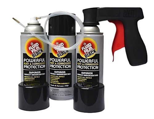 Fluid Film 11.75 oz Rust and Corrosion Inhibitor Spray Black 3 Pack, Spray Can Extension Wand, Can-Gun1 Premium Can Tool Aerosol Spray