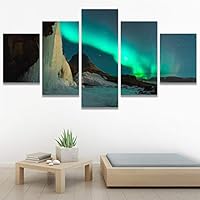 SIGNWIN 5 Panel Canvas Wall Art Astronomy & Space Contemporary Cosmic Dramatic Green Group Photography Realism Ultra for Home Decorations Ready to Hang - 60