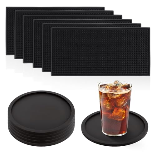 WOPPLXY 12 PCS Rubber Bar Mat 12 x 6 Rubber Bar Service Spill Mat Durable PVC Bar Accessories Mat Pad for Home Pub Kitchen Restaurant Countertop (6 Rectangular and 6 Round)