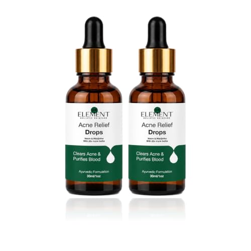 Image of The Element Acne Relief Drops - Drinkable Ayurvedic Skin Supplement | Neem, Turmeric & Shatavari with 19+ Herbs | No Artificial Sugar | For Breakouts & Clearer Skin | 30 ml (Pack of 2)