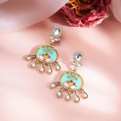 Image of Rubans Long Dangler Earrings Kundan & Pearl Ethnic Jewellery Gift for Women & Girls