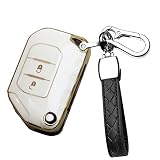 HIBEYO Car Flip Key Fob Cover with Keychain for Jeep Wrangler JL JLU Gladiator 4XE 2018-2021 Key Cas