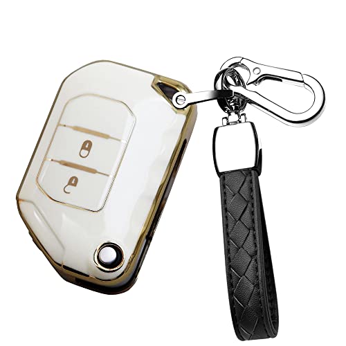 Hibeyo Car Flip Key Fob Cover With Keychain For Jeep Wrangler Jl Jlu Gladiator 4Xe 2018-2021 Key Case Accessories Soft Tpu 2 Button Full-Protect Key Shell(White) #TOP1