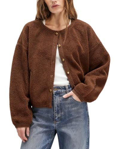 Majdan Womens Fuzzy Fleece Jacket Fall Casual Sherpa Cardigan Button Down Shacket Coats Outwear with Pockets