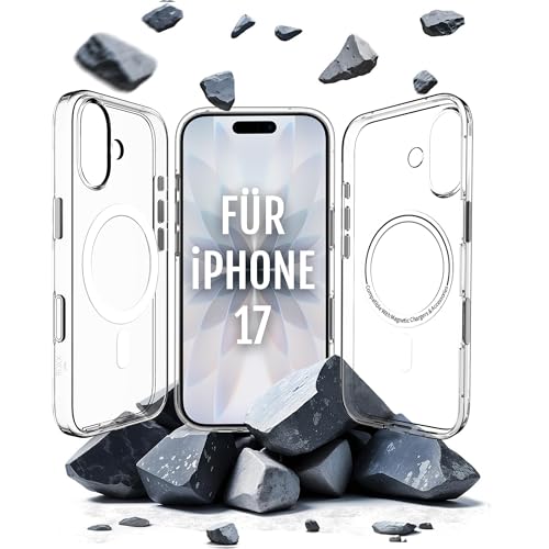 Roxx - Coque de protection transparente - Comme l'original - Anti-jaunissement - Pour iPhone 17 - Avec bouton de caméra - Coque rigide - Protection d'écran - Protection de l'appareil photo