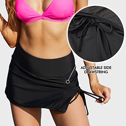 ALove Womens High Waisted Split Swim Skirt Sporty Drawstring Skirted Swim Bottom with Built-in Panty4
