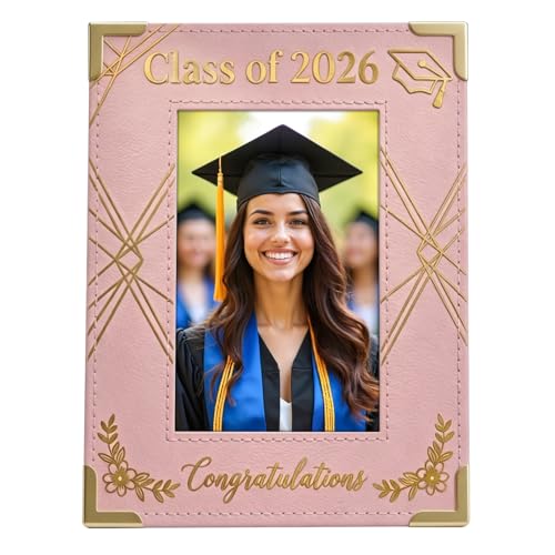Image of FLYAB Class of 2026 Graduation Picture Frame Pink Photo Frame 4x6 Gold Foil - Congratulations Grad Gifts for Graduate Women Daughter High School College Senior Memory Keepsake Vertical Tabletop Display
