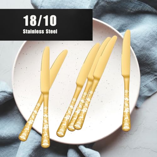 Image of Butter Knives, 18 /10 Stainless Steel Table Knife, Butter Knives Cutlery Set, Mirror Finish Utensils Set for Home, Office, Party, Camping, Dishwasher Safe (12 Pcs Pcs Dinner Knife, Gold)