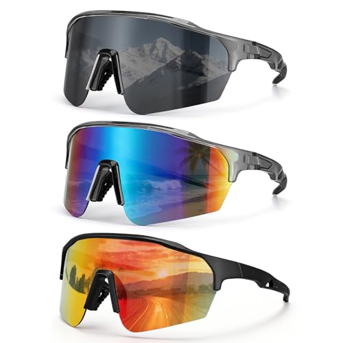JATEBI 3 Pack Baseball Sunglasses for Men - UV400 Protection