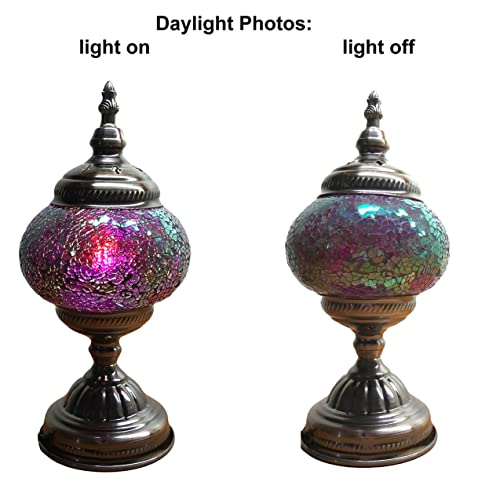 Silverfever Silver Fever Handcrafted Mosaic Turkish Lamp Moroccan Glass Table Desk Bedside Light Bronze Base With E12 Bulb (Deep Pink) #TOP4