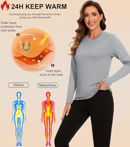 5 Pack Long Sleeve Thermal Shirts for Women Ultra Soft Fleece-Lined Crew Neck Workout Baselayer Tops3