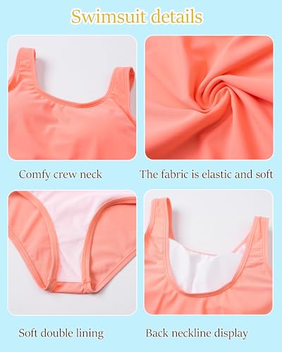 Image of Girls Swimsuits for Girl One Piece Swimsuit Solid Color Girls' Swimwear Cute Kids Bathing Suit Quick Dry 6-16Y Yizuoding005
