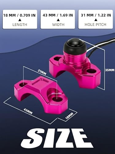 Image of JFG RACING Dirt Bike Engine Stop Start Kill Switch Button CNC with Mounting Backplate Universal for Dirt Pit Bike MX Motocross Supermoto Racing ATV Quad KAYO-Pink