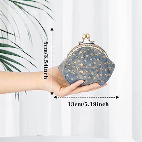 Oyachic Portemonnaie mit Stern Denim Coin Purse Geldbörse mit Clipverschluss Klickverschluss Vintage Spangenportemonnaie Damen Klein Knipsbörse (Blau)