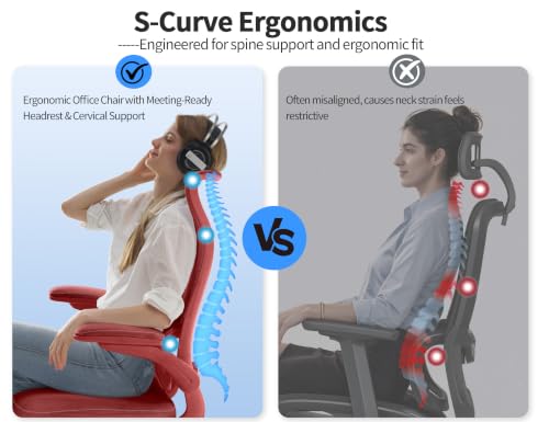 Image of TRALT Office Chair Ergonomic Desk Chair - Gaming Chair with Lumbar Support | 330 LBS Home Office Desk Chairs , Reading Chair with Flip-up Armrests, Comfortable Computer Chairs (1, RED)