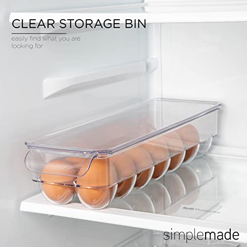 Clear Plastic Egg Holder - 14 Egg Tray Holder - Size 4" X 15" Bpa Free Fridge Organizer With Lid, Refrigerator Storage Container - By Simplemade #TOP1