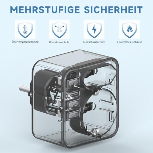 Mehrfachsteckdose mit 4 USB Ports, Mehrfachstecker für Steckdose mit 2 Fach Stecker, Steckdosenadapter mit USB C Port… – Ansicht 4